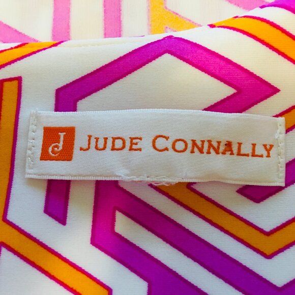 Jude Connally Dress White Pink Orange Stretch Sleeveless Geometric Women’s 2 XS - Picture 15 of 15